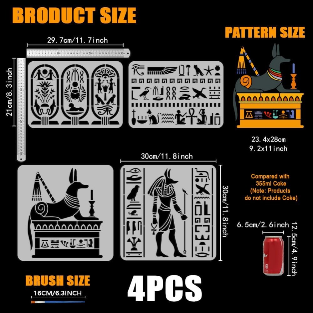 Photography Technique - 4 PCS Egyptian Symbols Stencil for