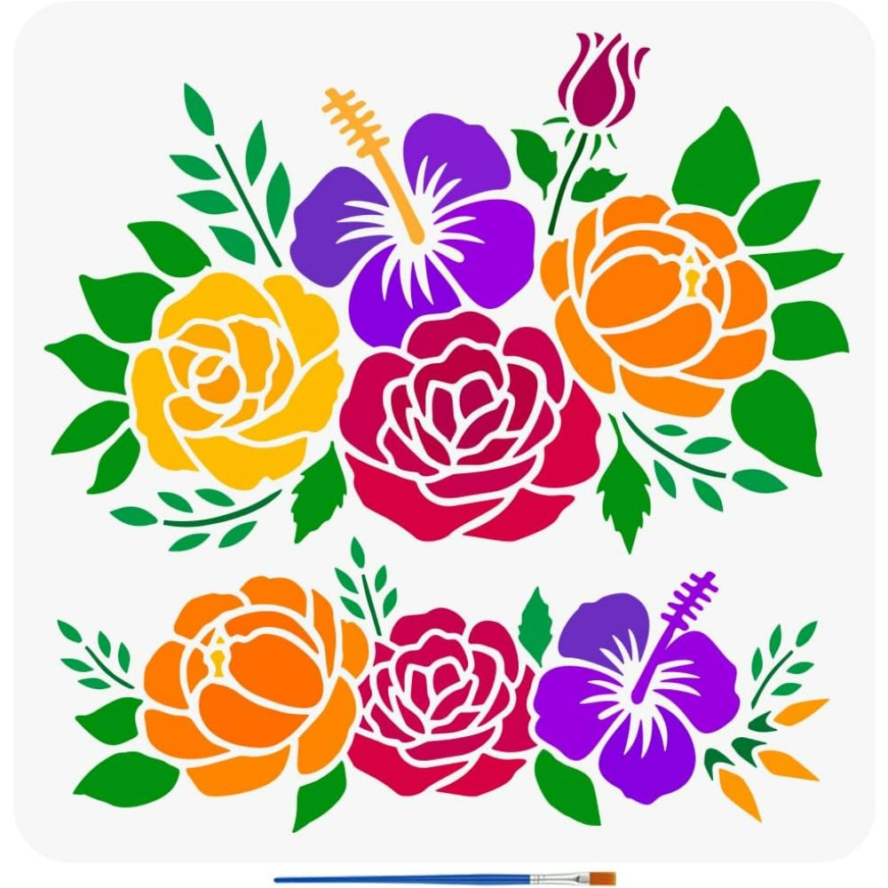 Photography Technique - Flowers Painting Template with Brush 11.8x11.8inch