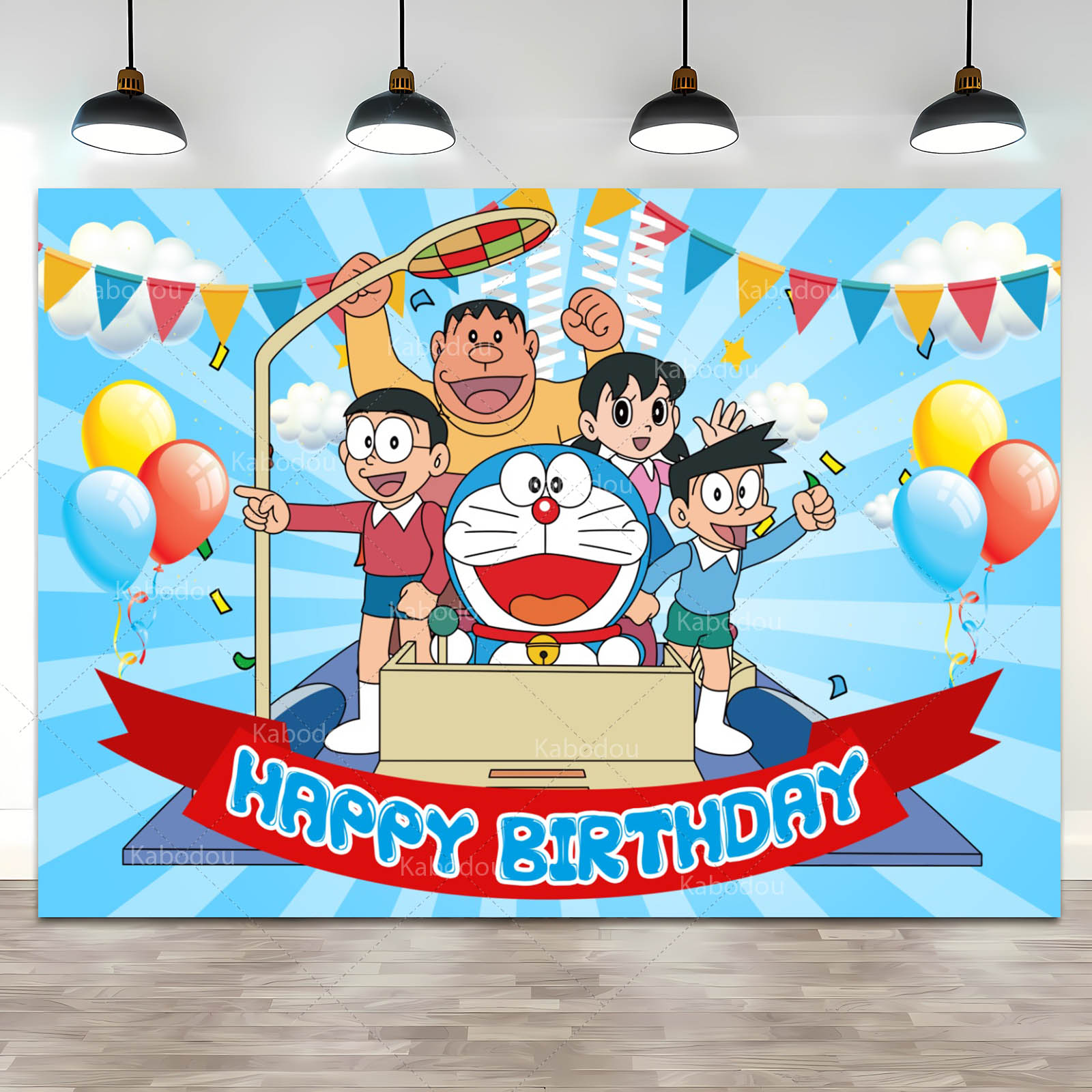Doraemon Party Backdrop Blue C - đánh giá và giá Photography Aesthetic