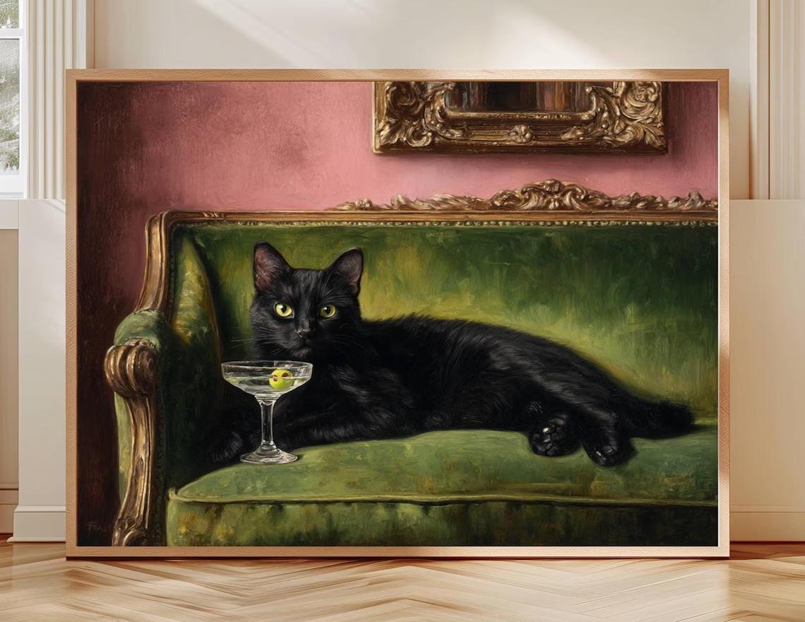 Black Cat Martini Oil Painting - đánh giá và giá Photography By