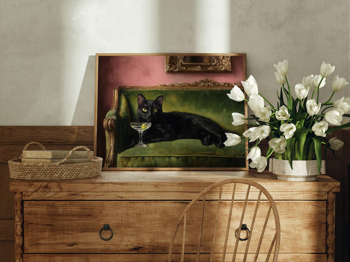 Black Cat Martini Oil Painting - đánh giá và giá Photography By