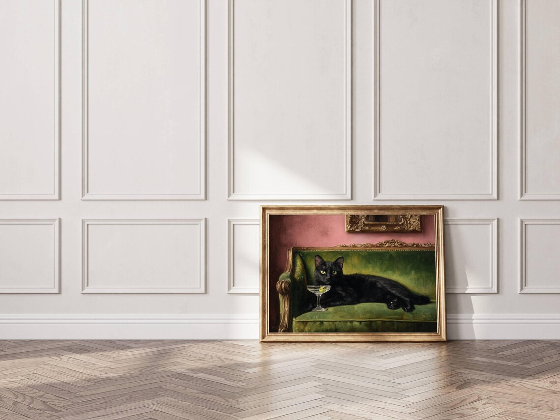 Black Cat Martini Oil Painting - đánh giá và giá Photography By