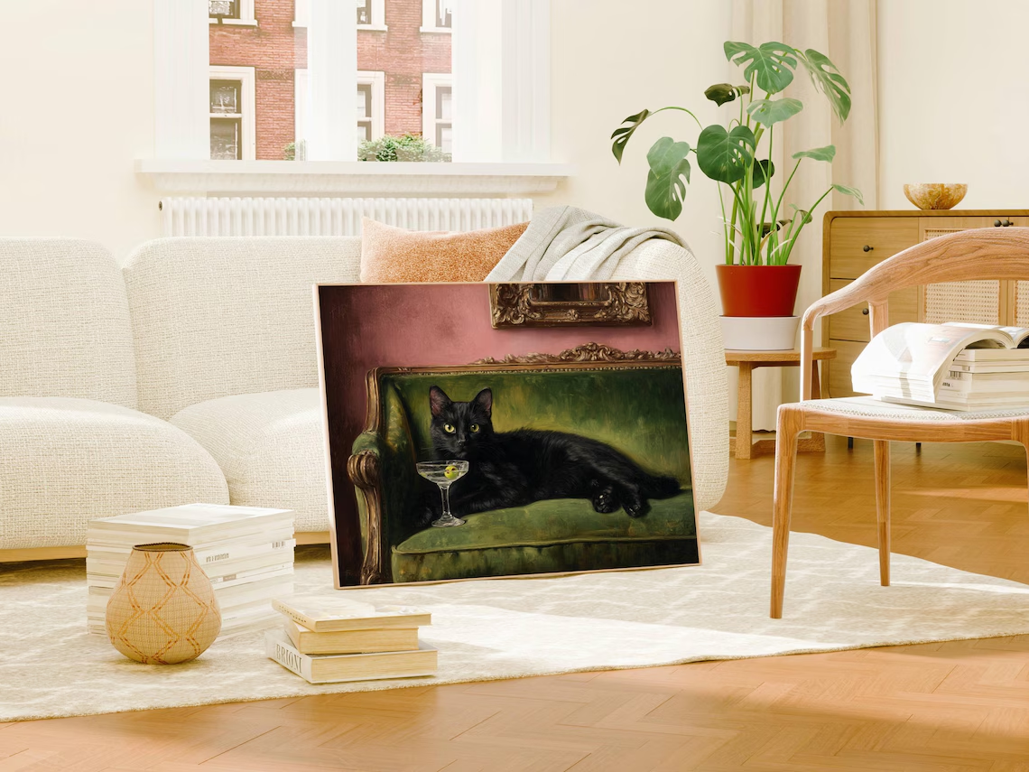 Black Cat Martini Oil Painting - đánh giá và giá Photography By
